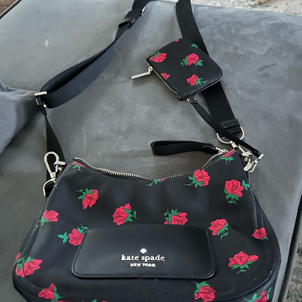 Kate Spade Black and Red Floral Crossbody Bag